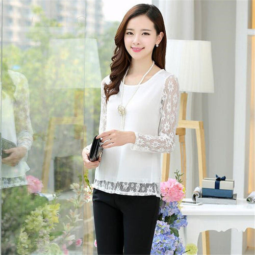 2016 New Arrival Chiffon Blouse Plus Size Women Tops Casual Full Sleeve O-neck S-2XL Spring Shirt 70674