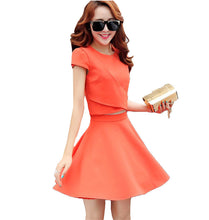 2016 New Arrival Chiffon O-Neck European Style Crop Top Shirt Mini Skirt Set 2 Pieces Suit Plus Size Woman Sets 70775