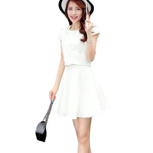 2016 New Arrival Chiffon O-Neck European Style Crop Top Shirt Mini Skirt Set 2 Pieces Suit Plus Size Woman Sets 70775