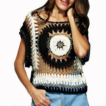 2016 New Arrival Knitted Sweaters Women Short Sleeve Splice Casual Loose Hollow Out Sexy Knitwear Sweater Pullovers Female #WY