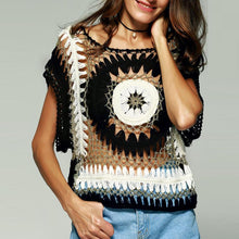 2016 New Arrival Knitted Sweaters Women Short Sleeve Splice Casual Loose Hollow Out Sexy Knitwear Sweater Pullovers Female #WY