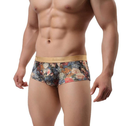 2016 New Arrival Mens Underwear Polyster Floral Print Sexy Low Waist Underpants Man Male Boxers Underwear Ropa Interior