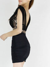 2016 New Arrival Sexy Women Backless Slim Dress Summer Deep V-Neck Mesh Sequin Dress Package Hip Casual Business Party Dresses