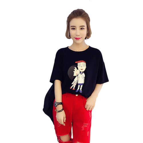 2016 New Arrival Short Sleeve Fashion T-shirts Large Size Female Character T shirts Cartoon Print Top Women t shirt 71099