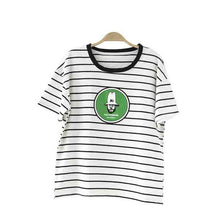 2016 New Arrival Short Sleeve Stripped T-shirts Large Size Female Character T shirts Cartoon Print Top Women t shirt 71112