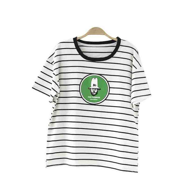 2016 New Arrival Short Sleeve Stripped T-shirts Large Size Female Character T shirts Cartoon Print Top Women t shirt 71112