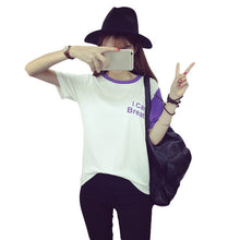 2016 New Arrival Short Sleeve T-shirts Large Size Female Letter Print Patchwork T shirts Top Women t shirt 71104