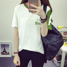 2016 New Arrival Short Sleeve T-shirts Large Size Female Letter Print Patchwork T shirts Top Women t shirt 71104
