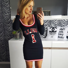 2016 New Arrival Summer Women Bodycon Dress Number Letter Print O-Neck Full Sleeve Above Knee Vestidos Plus Size 71826