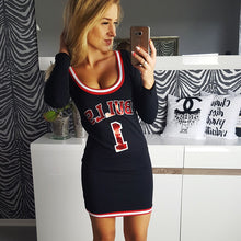 2016 New Arrival Summer Women Bodycon Dress Number Letter Print O-Neck Full Sleeve Above Knee Vestidos Plus Size 71826