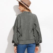 2016 New Arrival Women Autumn Winter V Neck Long-sleeved Pompon Ball Back Zipper t-shirt Women Tee Tops Female T shirt Femme