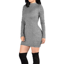2016 New Arrival Women Bodycon Dress Autumn Winter Basic Mini Dress Grey Turtlneck Long Sleeve Sexy Lady Dresses Robe Femme