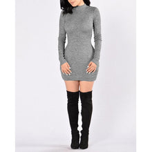 2016 New Arrival Women Bodycon Dress Autumn Winter Basic Mini Dress Grey Turtlneck Long Sleeve Sexy Lady Dresses Robe Femme