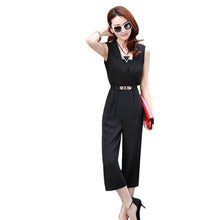 2016 New Arrival Women Drawstring Set Suit V-neck Sleeveless Mid-calf Sleeveless Plus Size Woman With Sashes Jumpsuit 70872