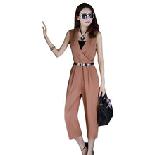 2016 New Arrival Women Drawstring Set Suit V-neck Sleeveless Mid-calf Sleeveless Plus Size Woman With Sashes Jumpsuit 70872