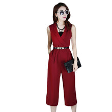 2016 New Arrival Women Drawstring Set Suit V-neck Sleeveless Mid-calf Sleeveless Plus Size Woman With Sashes Jumpsuit 70872