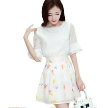 2016 New Arrival Women Floral Print Skirt Set 2 Pieces Suit O-neck Short Sleeve Chiffon t shirt Plus Size Zipper Woman 70900