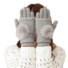 2016 New Arrival Women Knitted Gloves 2 Use Pompom Ball Warm Knitted Gloves Female Mittens For Women Gants Female