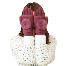 2016 New Arrival Women Knitted Gloves 2 Use Pompom Ball Warm Knitted Gloves Female Mittens For Women Gants Female
