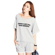 2016 New Arrival Women O-Neck Shirt Elastic Shorts Set 2 Pieces Suit Plus Size M-2XL Woma Letter Print Sets 70771