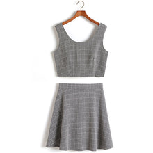 2016 New Arrival Women Plaid Skirt Set 2 Pieces Suit V-neck Sleeveless Crop Top t shirt Plus Size Zipper Woman 70901