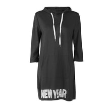 2016 New Arrival Women's Casual Loose Hooded Lacing Mini DressThree Quarter Sleeve New Year New Boy Letter print Dresses #1123