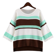 2016 New Autumn Female Knitted Sweater Plus Size Stripped Thin Knittedwear Three Quarter Sleeve O-neck Irregular Pullovers 71307