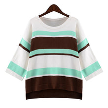 2016 New Autumn Female Knitted Sweater Plus Size Stripped Thin Knittedwear Three Quarter Sleeve O-neck Irregular Pullovers 71307