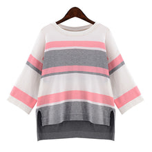 2016 New Autumn Female Knitted Sweater Plus Size Stripped Thin Knittedwear Three Quarter Sleeve O-neck Irregular Pullovers 71307