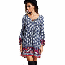 2016 New Autumn Spring Dresses Women Ladies Bohemian Print Long Sleeve Loose Dress National Wind Bandage Beach Dress Female