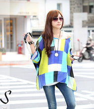 2016 New Batwing Sleeve Shirt&Blouse Fashion Women Chiffon Shirts Bohemian Plaid Print Half Sleeve Oversized Blouse Tops Shirt