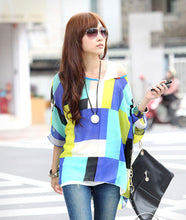 2016 New Batwing Sleeve Shirt&Blouse Fashion Women Chiffon Shirts Bohemian Plaid Print Half Sleeve Oversized Blouse Tops Shirt