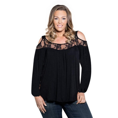 2016 New Big Size T Shirts For Women Long Sleeved Drop Shoulder Lace Splice Plus Size Women Clothes XL-5XL Tee Shirts Female