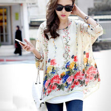 2016 New Bohemian Blouses Women Chiffon Tops Blusas Feminina Floral Print Batwing Sleeve Shirts Summer Casual Blouses Plus Size
