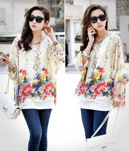 2016 New Bohemian Blouses Women Chiffon Tops Blusas Feminina Floral Print Batwing Sleeve Shirts Summer Casual Blouses Plus Size