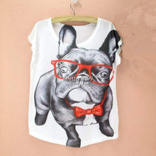 2016 New Casual Short Sleeve Glass Dog T-shirts Female Print T shirts O-neck Plus Size Tops Hot Sale 70455