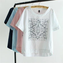 2016 New Casual Women European Style O-neck T shirts Female Short Sleeve Cotton Linen Tshirt Plus Size Print Top 70735