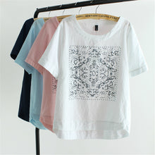 2016 New Casual Women European Style O-neck T shirts Female Short Sleeve Cotton Linen Tshirt Plus Size Print Top 70735