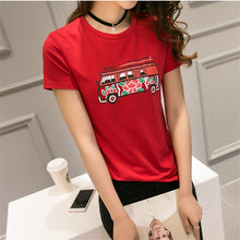 2016 New Casual Women Korean Style O-neck T shirts Female Short Sleeve Cotton Tshirt Plus Size Cat Bus Print Top 70738Cat Bus