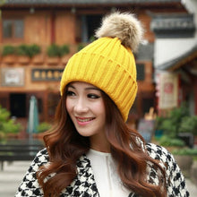 2016 New Design 7 Colors Women Hat Female Knitted Winter Rabbit Fur Ball Warm Hat Crochet knit beanie Wool Cap G310Y12