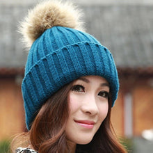 2016 New Design 7 Colors Women Hat Female Knitted Winter Rabbit Fur Ball Warm Hat Crochet knit beanie Wool Cap G310Y12