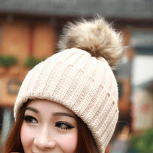 2016 New Design 7 Colors Women Hat Female Knitted Winter Rabbit Fur Ball Warm Hat Crochet knit beanie Wool Cap G310Y12