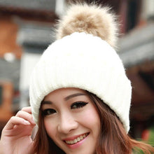 2016 New Design 7 Colors Women Hat Female Knitted Winter Rabbit Fur Ball Warm Hat Crochet knit beanie Wool Cap G310Y12