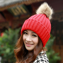 2016 New Design 7 Colors Women Hat Female Knitted Winter Rabbit Fur Ball Warm Hat Crochet knit beanie Wool Cap G310Y12
