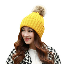 2016 New Design 7 Colors Women Hat Female Knitted Winter Rabbit Fur Ball Warm Hat Crochet knit beanie Wool Cap G310Y12