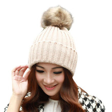 2016 New Design 7 Colors Women Hat Female Knitted Winter Rabbit Fur Ball Warm Hat Crochet knit beanie Wool Cap G310Y12