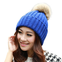 2016 New Design 7 Colors Women Hat Female Knitted Winter Rabbit Fur Ball Warm Hat Crochet knit beanie Wool Cap G310Y12