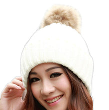 2016 New Design 7 Colors Women Hat Female Knitted Winter Rabbit Fur Ball Warm Hat Crochet knit beanie Wool Cap G310Y12