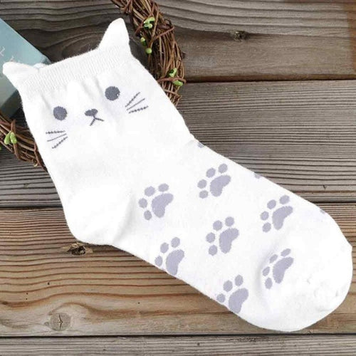 2016 New Design Cute Cat Footprint With Ear Socks Women Cartoon Cute Cotton Blend Short Socks For Women Teenage 5Colors #1128