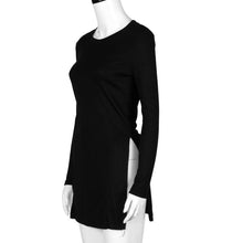 2016 New Design T Shirts Side Split Autumn Long Sleeve Women Tops Black Loose Fashion Long T-Shirt Femme American Apparel